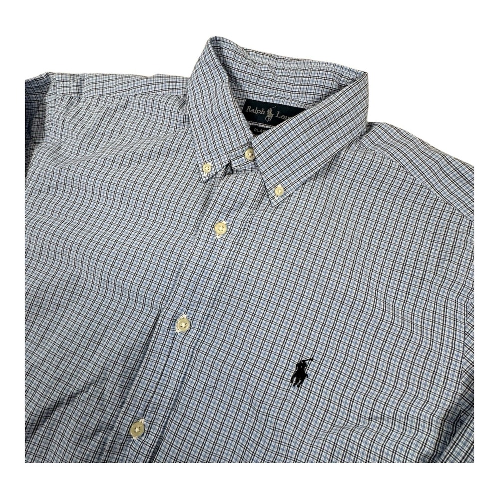 Ralph Lauren Classic Men's 16.5 L‎ Blue Plaid Long Sleeve Button Front Shirt